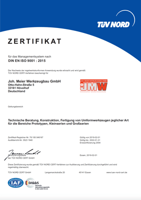 JMW Zertifikat DIN EN ISO 9001